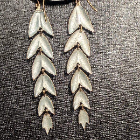 Dangle Leaf Earrings Pink Enamel Sterling Silver Vermeil Gold Plate Estate Vtg - Picture 6 of 6